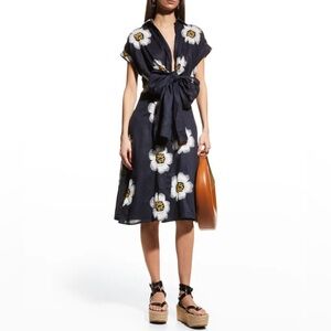 Silvia Tcherassi Paloma Embroidered Floral Tie-Front Midi Dress NWT Size XS